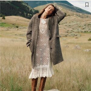 NWT Doen Dover Coat Wool Houndstooth Checkered Trench